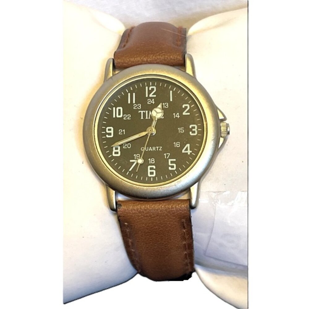 Time Silver Tone Brown Leather Band Women’s Quartz Watch New Battery